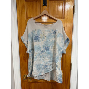 Lungo L’Arno Made in Italy 3X Linen Floral Top Blouse Oversized Boho Resort